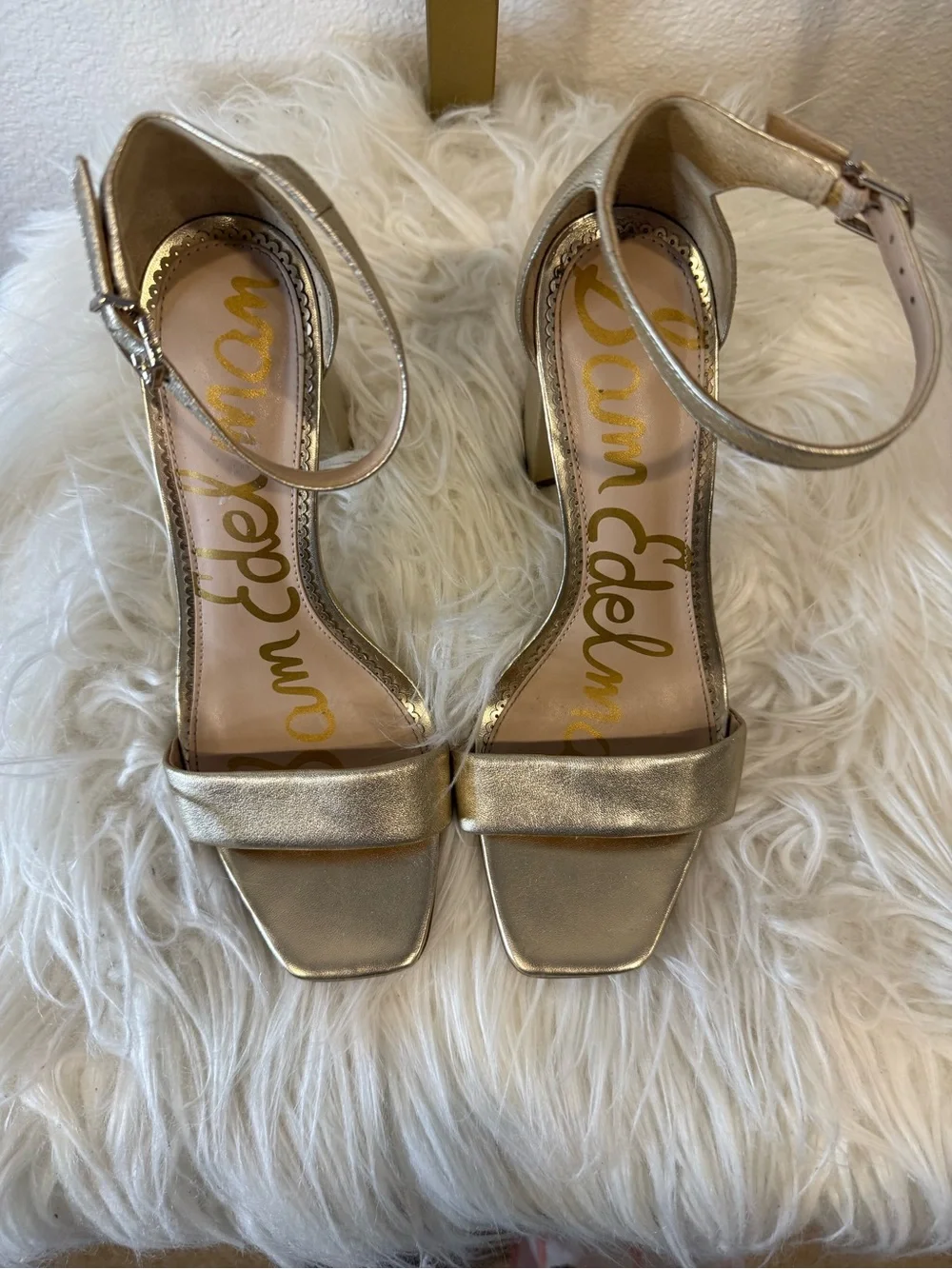Sam Edelman Metallic Gold Block-Heel Ankle Strap Sandals Size 7.5